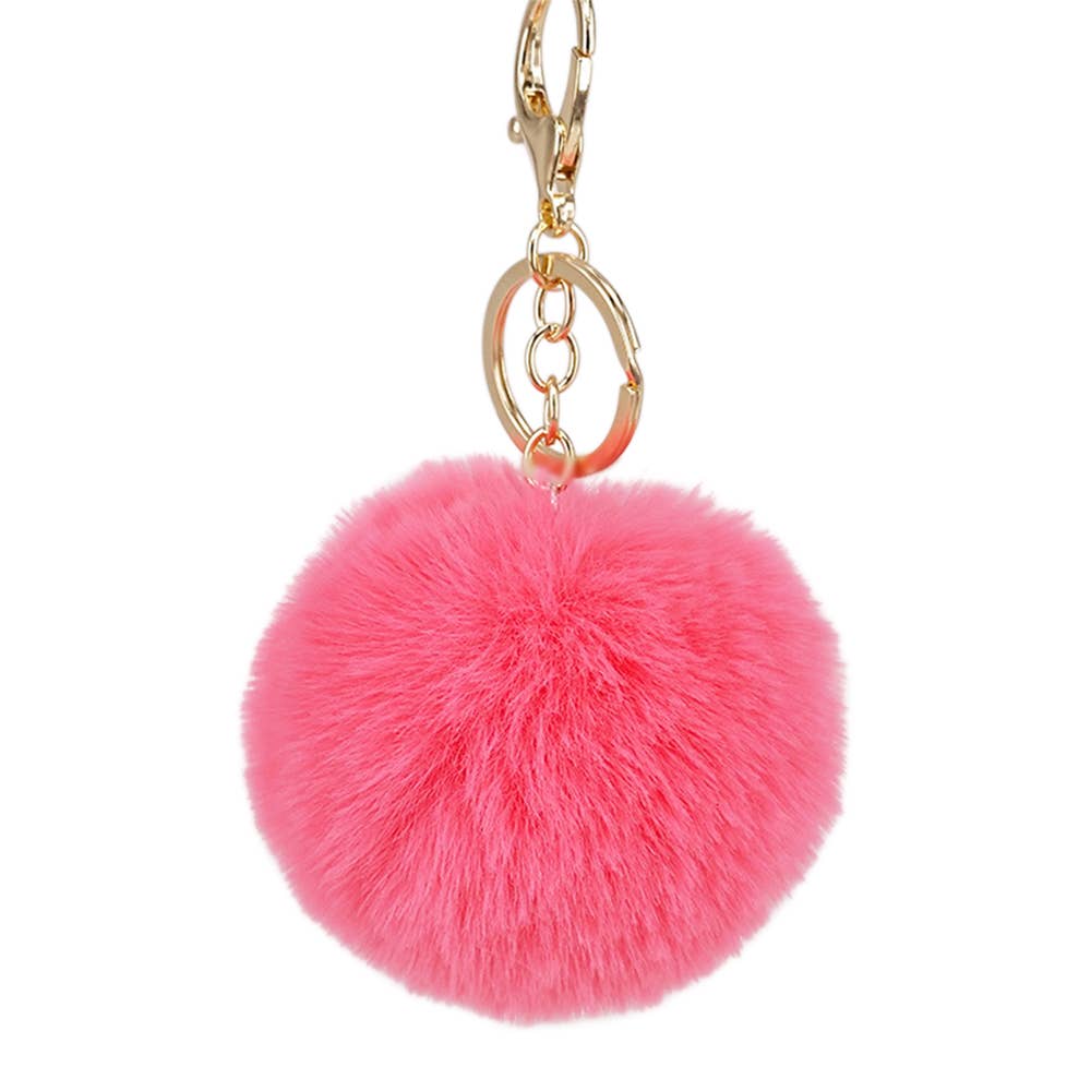 Image of Real Sic Neon Pink Cute Colorful Pom Pom Key chain - Fuzzy Key chain