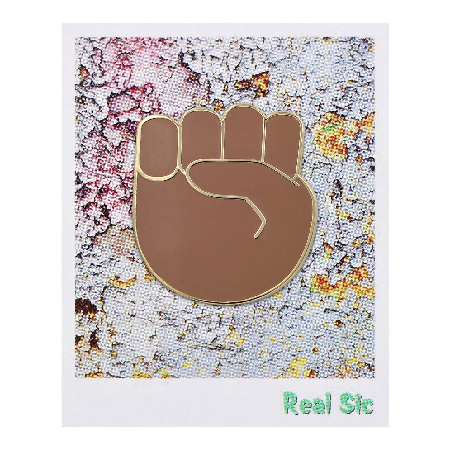 Image of Real Sic Medium Skin Tone Raised Fist Protest Pride Black Lives Matter BLM Enamel Pin