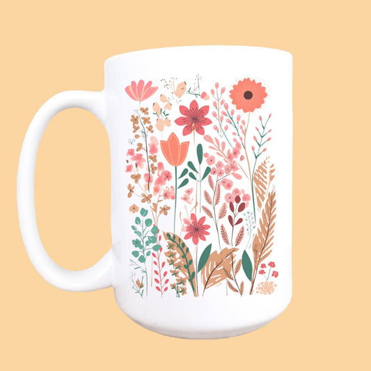 Wildflower mug, pastel watercolor mug, floral mug, florals
