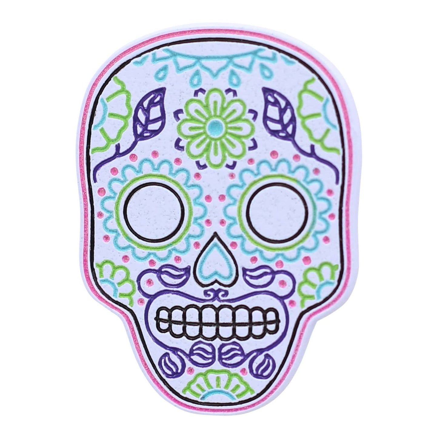 Image of Real Sic Purple&White Neon Sugar Skull – Día de Muertos Enamel Pin