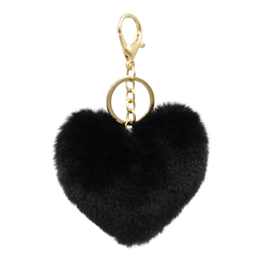 Image of Real Sic Black Pom Pom Fuzzy  Heart Key Chain for girl's bag and purse