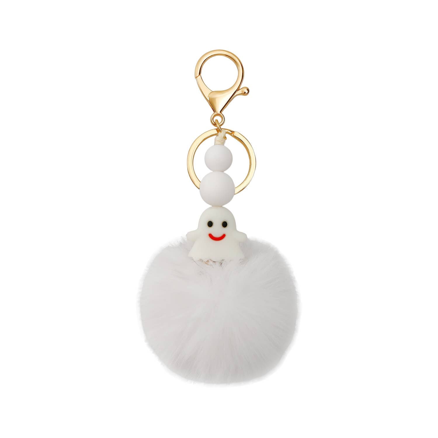 Image of Real Sic White Glow In The Dark Faux Fur Fuzzy Pom Pom Ghost Keychain