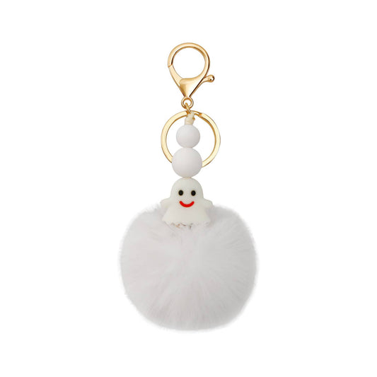 Image of Real Sic White Glow In The Dark Faux Fur Fuzzy Pom Pom Ghost Keychain