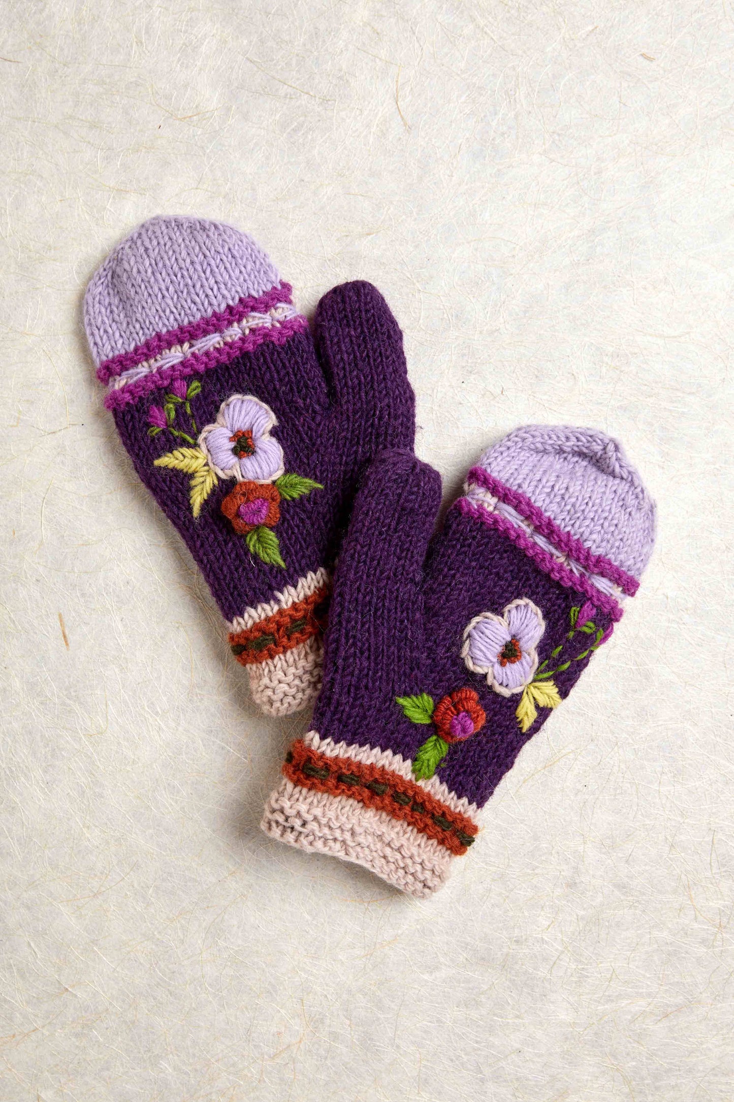 By Many Hands - Color Block Plum Mittens