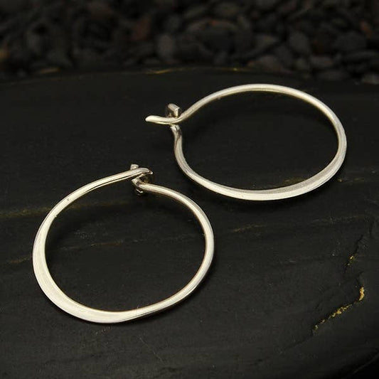 Nina Designs - Sterling Silver Half Hammered Circle Hoop Earrings 15mm