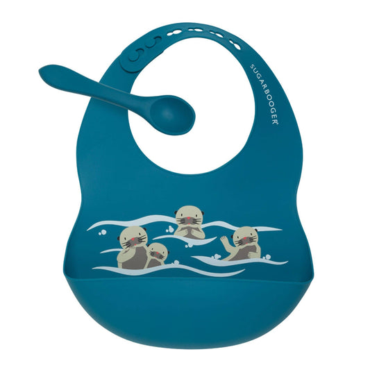 Sugarbooger by Ore’ Originals - Fresh & Messy Silicone Bib & Spoon Set | Baby Otter