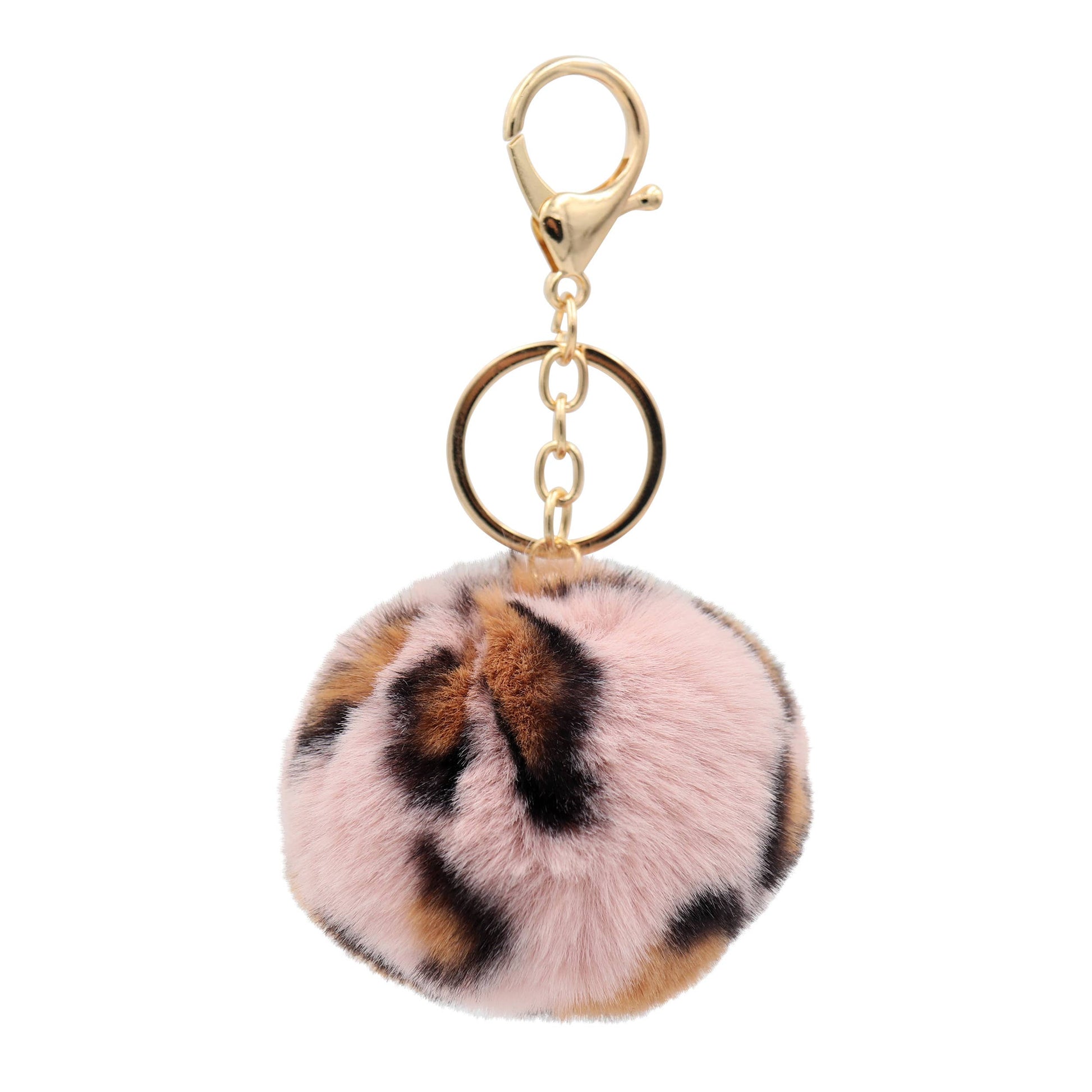 Image of Real Sic Pink Leopard Cute Colorful Pom Pom Key chain - Fuzzy Keychains