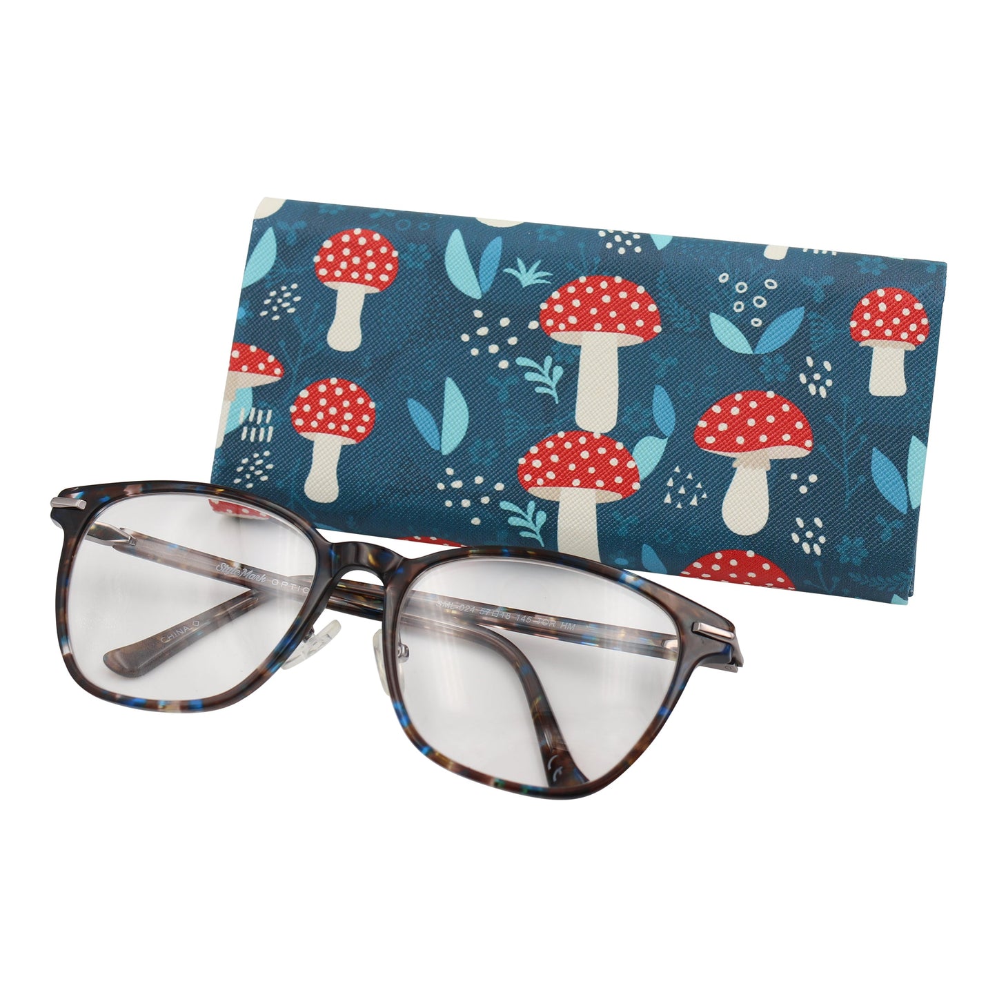 Mushroom Eyewear Glasses Case - Eco Leather Magnetic Folding Hard Case for Sunglasses, Eyeglasses, Reading Glasses