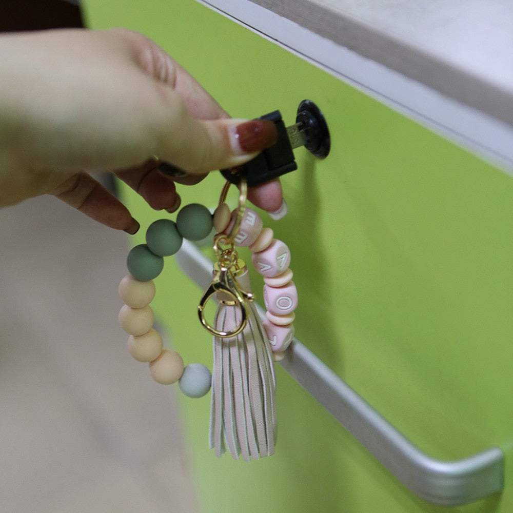 LOVE Silicone Bracelet Beaded Bangle Wristlet Keychain