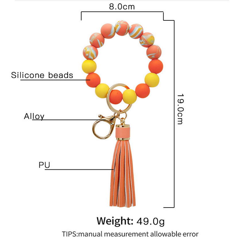 Candy-colored Silicone Beaded Tassel Wristlet Keychain Bracelets