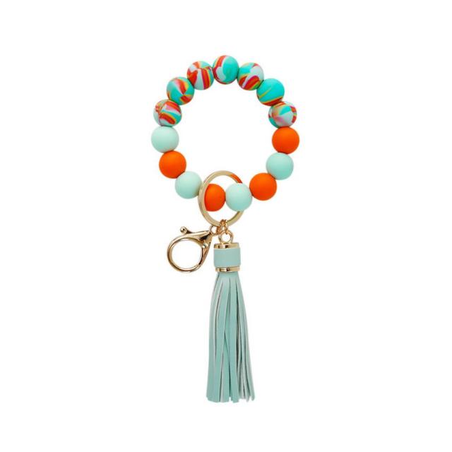 Candy-colored Silicone Beaded Tassel Wristlet Keychain Bracelets