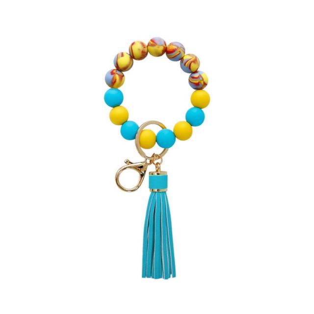 Candy-colored Silicone Beaded Tassel Wristlet Keychain Bracelets