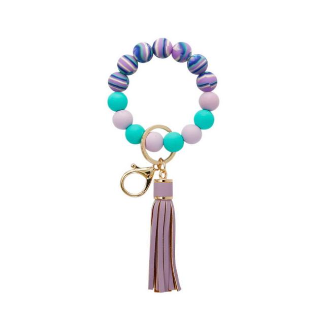 Candy-colored Silicone Beaded Tassel Wristlet Keychain Bracelets